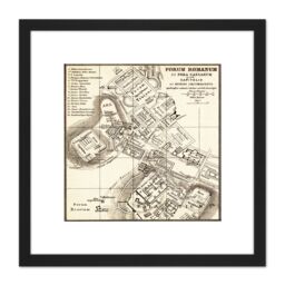 Artery8 Map Antique Kiepert 1903 Forum Rome Ancient Replica 8X8 Inch Square Wooden Framed Wall Art Print Picture with Mount in Black - thumbnail 1