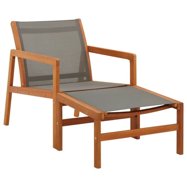 Berkfield Home Garden Chair with Footrest Grey Solid Eucalyptus Wood & Textilene - image 1