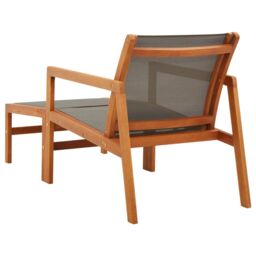 Berkfield Home Garden Chair with Footrest Grey Solid Eucalyptus Wood & Textilene - thumbnail 4