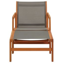 Berkfield Home Garden Chair with Footrest Grey Solid Eucalyptus Wood & Textilene - thumbnail 2