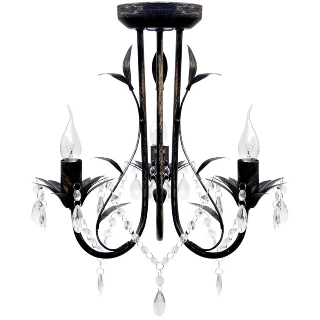 Berkfield Home Art Nouveau Style Black Chandelier Crystal Beads 3xE14 Bulbs - image 1