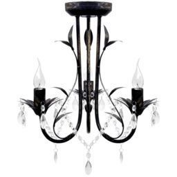 Berkfield Home Art Nouveau Style Black Chandelier Crystal Beads 3xE14 Bulbs