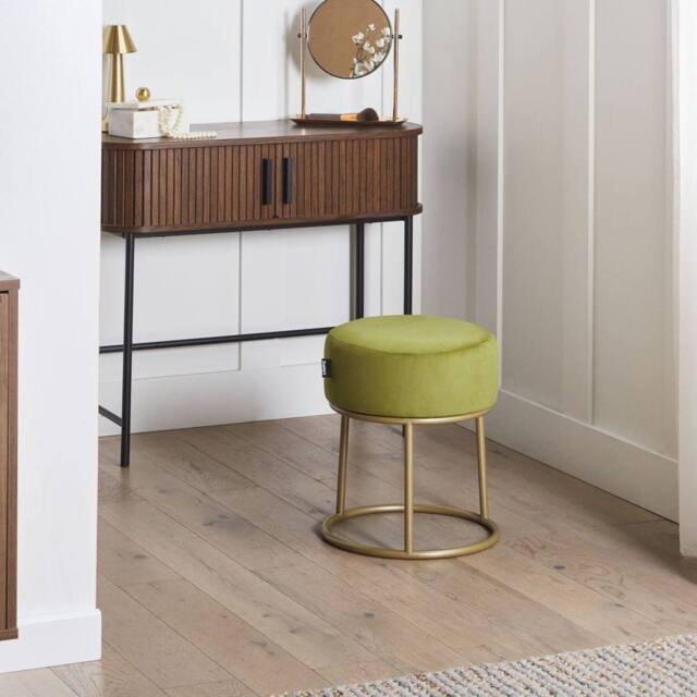 Wyld and Coco Lime Green Velvet Footstool with Gold Metal Base - image 1