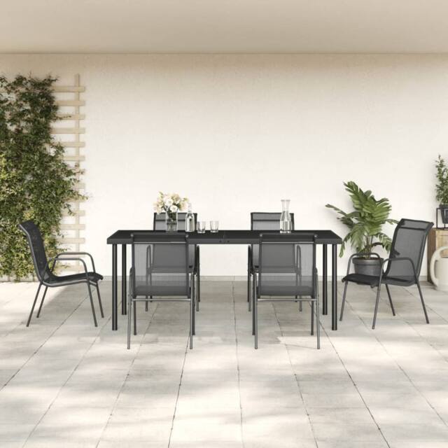 Berkfield Home 7 Piece Garden Dining Set Black Steel & Textilene - image 1