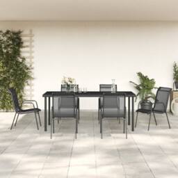 Berkfield Home 7 Piece Garden Dining Set Black Steel & Textilene