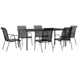 Berkfield Home 7 Piece Garden Dining Set Black Steel & Textilene - thumbnail 2