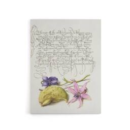 "Artery8 Violet Blooms & Gourd Calligraphy Canvas Wall Art Print in White - Size: W12"" x H16""" - thumbnail 1