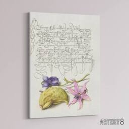 "Artery8 Violet Blooms & Gourd Calligraphy Canvas Wall Art Print in White - Size: W12"" x H16""" - thumbnail 2