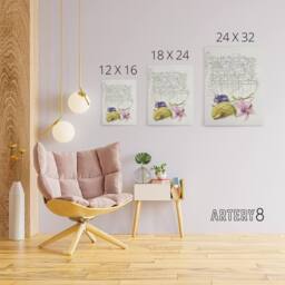 "Artery8 Violet Blooms & Gourd Calligraphy Canvas Wall Art Print in White - Size: W12"" x H16""" - thumbnail 4