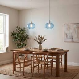 Happy Homewares Modern Blue Blown-Glass Pendant Light Shade with Subtle Air Bubbles - thumbnail 6