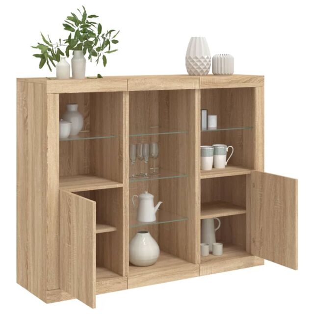 Berkfield Home Sideboards with LED Lights 3 pcs Sonoma Oak Engineered Wood in Brown - image 1