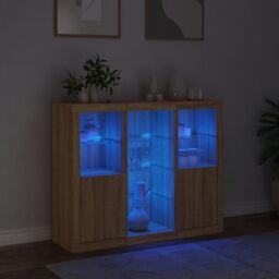 Berkfield Home Sideboards with LED Lights 3 pcs Sonoma Oak Engineered Wood in Brown - thumbnail 3