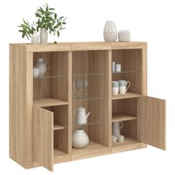 Berkfield Home Sideboards with LED Lights 3 pcs Sonoma Oak Engineered Wood in Brown - thumbnail 1