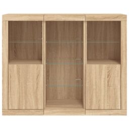 Berkfield Home Sideboards with LED Lights 3 pcs Sonoma Oak Engineered Wood in Brown - thumbnail 6