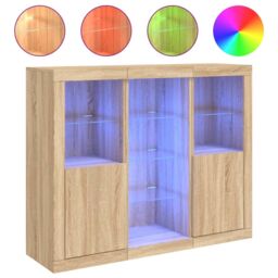 Berkfield Home Sideboards with LED Lights 3 pcs Sonoma Oak Engineered Wood in Brown - thumbnail 2