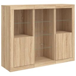 Berkfield Home Sideboards with LED Lights 3 pcs Sonoma Oak Engineered Wood in Brown - thumbnail 5