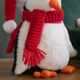 Samuel Alexander 22cm Soft Cuddly Puppa Penguin Christmas Decoration with Santa Hat in White - thumbnail 6