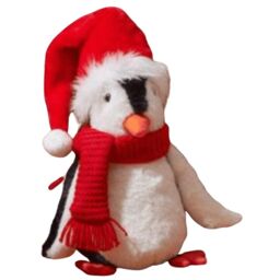 Samuel Alexander 22cm Soft Cuddly Puppa Penguin Christmas Decoration with Santa Hat in White - thumbnail 1