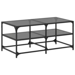Berkfield Home Coffee Table with Black Glass Top 98.5x50x45 cm Steel - thumbnail 2