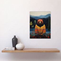 "Artery8 Wall Art Print Hippie Bear by Lake Colourful Oil Painting Orange Blue Green Forest Landscape Kids Bedroom Poster - Size: W18"" x H24""" - thumbnail 4