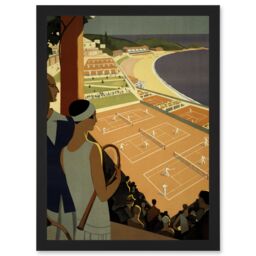 Artery8 Monte Carlo Monaco Tennis Vintage Advert Artwork Framed Wall Art Print A4 in Black - thumbnail 1