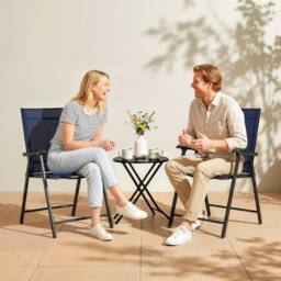 OUTSUNNY Folding Garden Chairs Set with High Back, Armrests in Navy - Size: 120