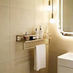 OHS Towel Rail Bathroom Shelf Space Saving Storage Unit Wall Mounted in Gold - thumbnail 1