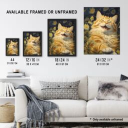 "Artery8 Contented Grinning Ginger Cat Wildflower Meadow Oil Painting Unframed Wall Art Print Poster Home Decor Premium - Size: W12"" x H16""" - thumbnail 3