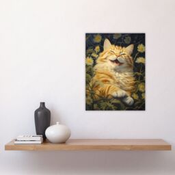 "Artery8 Contented Grinning Ginger Cat Wildflower Meadow Oil Painting Unframed Wall Art Print Poster Home Decor Premium - Size: W12"" x H16""" - thumbnail 4