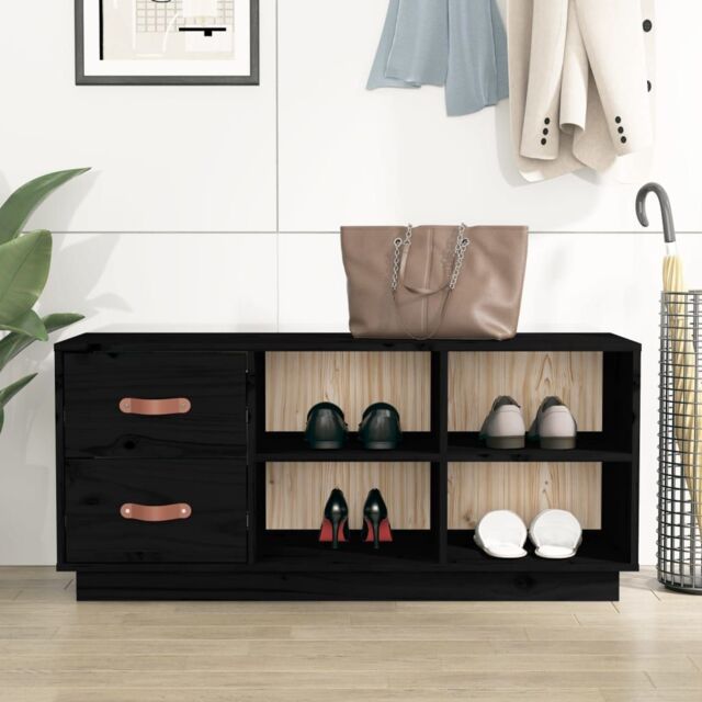 Berkfield Home Shoe Bench Black 100x34x45 cm Solid Wood Pine - Size: 100 x 34 x 45 cm - image 1