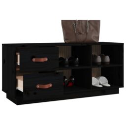 Berkfield Home Shoe Bench Black 100x34x45 cm Solid Wood Pine - Size: 100 x 34 x 45 cm - thumbnail 5