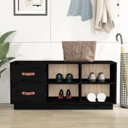 Berkfield Home Shoe Bench Black 100x34x45 cm Solid Wood Pine - Size: 100 x 34 x 45 cm