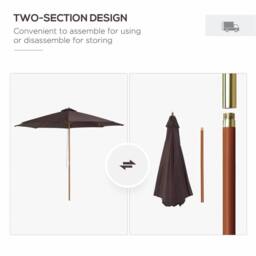 Nordara 3M Coffee Wooden Garden Parasol Outdoor Patio Sun Shade Canopy in Brown - Size: 140 cm x 60 cm - thumbnail 4