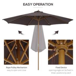 Nordara 3M Coffee Wooden Garden Parasol Outdoor Patio Sun Shade Canopy in Brown - Size: 140 cm x 60 cm - thumbnail 5