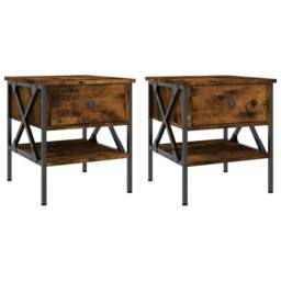 Berkfield Home Durable Bedside Tables 2 pcs Smoked Oak 40x42x45 cm Engineered Wood in Brown - Size: 40 x 42 x 45 cm - thumbnail 3