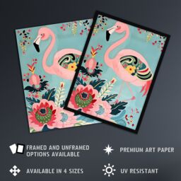 "Artery8 Flamingo Exotic Flowers Pattern Vintage Style Wall Art Print in Pink - Size: W24"" x H32""" - thumbnail 2