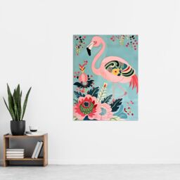 "Artery8 Flamingo Exotic Flowers Pattern Vintage Style Wall Art Print in Pink - Size: W24"" x H32""" - thumbnail 4