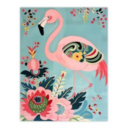 "Artery8 Flamingo Exotic Flowers Pattern Vintage Style Wall Art Print in Pink - Size: W24"" x H32""" - thumbnail 1