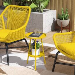 OUTSUNNY Round Garden Table, 2-Tier Metal Patio Table Coffee Table, Yellow