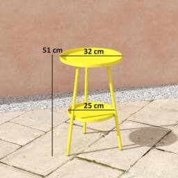 OUTSUNNY Round Garden Table, 2-Tier Metal Patio Table Coffee Table, Yellow - thumbnail 3
