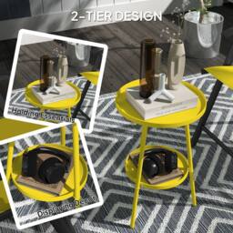 OUTSUNNY Round Garden Table, 2-Tier Metal Patio Table Coffee Table, Yellow - thumbnail 4