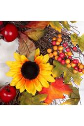 H&O Direct 45cm Pre-Lit Autumn Wreath with Faux Maple Leaves & Sunflowers - Seasonal Door Decoration in Orange - thumbnail 4