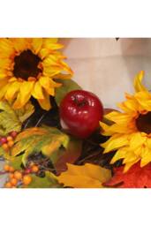 H&O Direct 45cm Pre-Lit Autumn Wreath with Faux Maple Leaves & Sunflowers - Seasonal Door Decoration in Orange - thumbnail 5