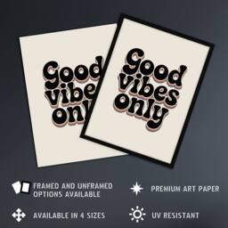 "Artery8 Good Vibes Only Bold Funky Retro Typography Wall Art Print in Beige - Size: W12"" x H16""" - thumbnail 2