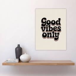 "Artery8 Good Vibes Only Bold Funky Retro Typography Wall Art Print in Beige - Size: W12"" x H16""" - thumbnail 4