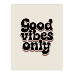 "Artery8 Good Vibes Only Bold Funky Retro Typography Wall Art Print in Beige - Size: W12"" x H16""" - thumbnail 1