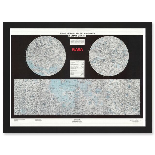 Artery8 Space Nasa 1979 Lunar Chart Moon Map Data Diagram Artwork Framed Wall Art Print A4 in Black - image 1