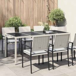 Berkfield Home Modern Garden Dining Table White 190x90x75 cm Poly Rattan - Size: 190 x 90 x 75 cm - thumbnail 2