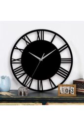 Living and Home 30 cm Dia Black Round Wooden Roman Numeral Wall Clock with Silver Needle - thumbnail 5