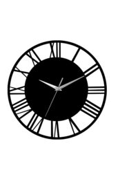 Living and Home 30 cm Dia Black Round Wooden Roman Numeral Wall Clock with Silver Needle - thumbnail 2
